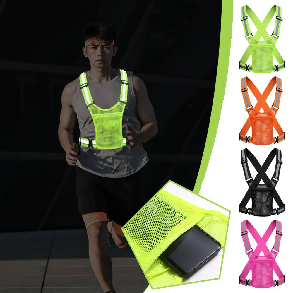 Running Gear Jacket - Rompi Keselamatan Reflektif Ringan, Dapat Disesuaikan,